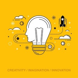 thin line flat design vector illustration for creativity, inspiration, imagination, innovation, discovery, power of mind, creative process, generating ideas isolated on bright background