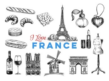 vector france hand drawn illustration. sketch. vintage style. retro background. 