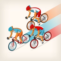 set of colorful bicycle riders training for competition at track