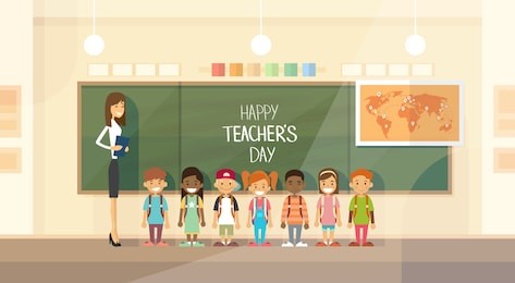 teacher day holiday class school children group flat vector illustration