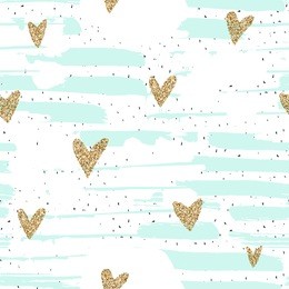 gold glitter heart on striped scribble seamless background. vector decoration. wrapping, wallpaper, invitation cards, posters, design, flyers, placards