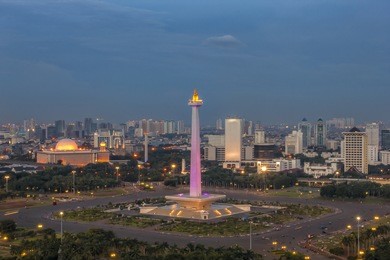 "monas" the national monument in jakarta city, indonesia