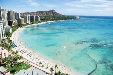 waikiki beach and diamond head, honolulu, oahu island, hawaii