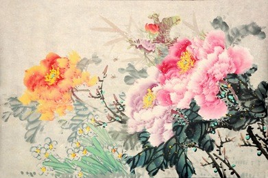 peony flowers.traditional chinese ink painting.