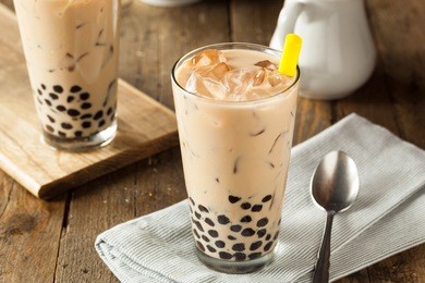 homemade milk bubble tea with tapioca pearls