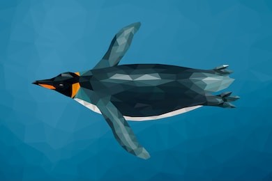 polygon penguin swimming underwater. low poly design. abstract polygonal background.