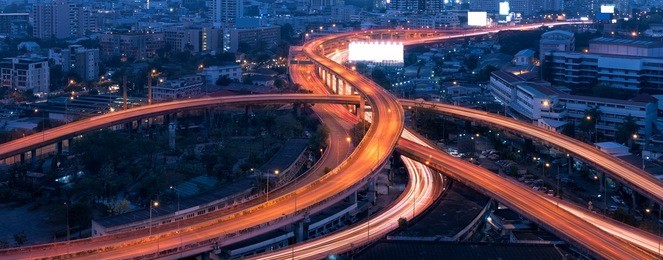 panorama aerial view of expressway the infrastructure for transportation in big city downtown.