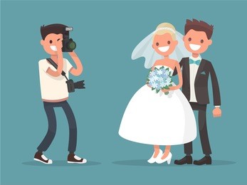 newlyweds photographing . bride and groom. occupation of wedding photographer.
