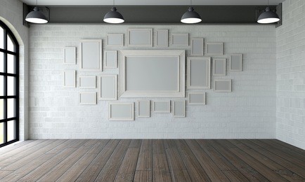 3d render of picture frames inempty room