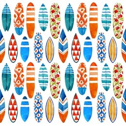surfboard watercolor seamless pattern. summer beach background.