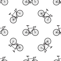 seamless bicycles pattern. black icons on white background. sport print