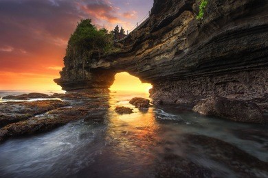 sunset at batu bolong & tanah lot - bali, indonesia