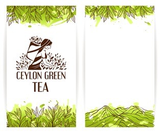 menu banner template with ceylon green tea picker logo.