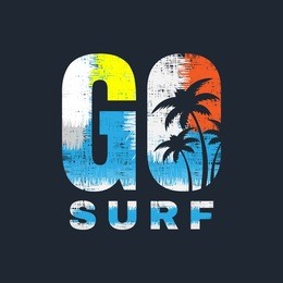 vector illustration on the theme of surfing. slogan: go surf. grunge background. typography, t-shirt graphics, poster, print, banner, flyer, postcard