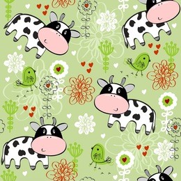 vector art seamless pattern with cartoon cow.