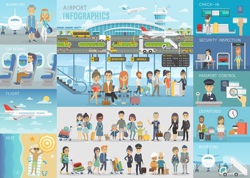 airport infographic set with charts and other elements. vector illustration.