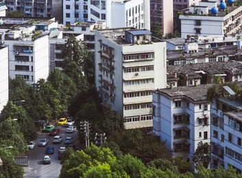china urban cityscape. skyscrapers and slums. guiyang, guizhou province.