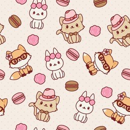 kawaii animals seamless wallpaper. vector pattern. fashion themed.