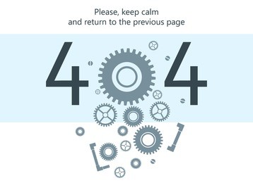 404 error page vector template for website. light white and blue background. pile of cogwheels, nuts and screws falling into pieces. text warning message. 404 page not found.