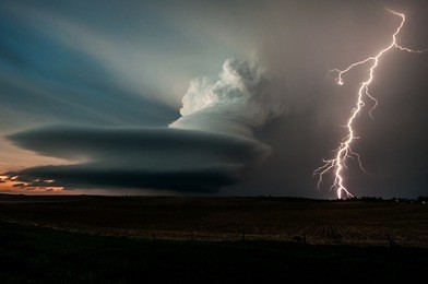 dramatic 'barbers pole' updraft from a supercell storm in nebraska, us.