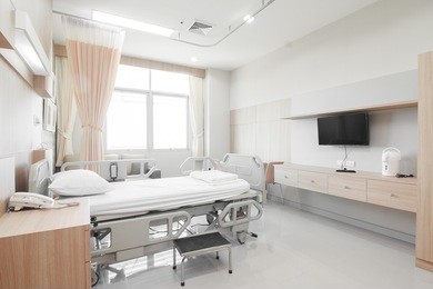 recovery room with bed and comfortable medical equipped in a hospital