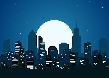 night city vector illustration. dark urban scape. night cityscape in flat style. night city skyline abstract background. modern night city landscape. 