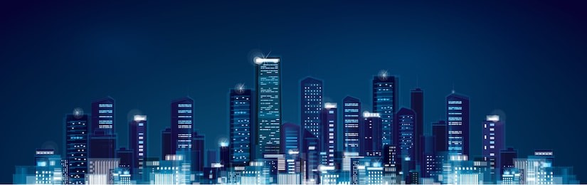 vector night panoramic cityscape.