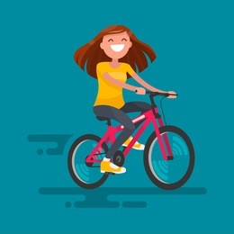 happy girl riding a bicycle. vector illustration
