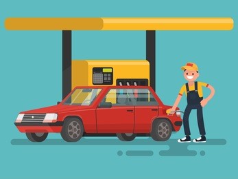 gas station. worker filling fills petrol into the car.