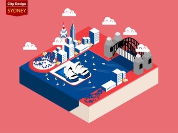 beautiful isometric style design concept of sydney city, australia ,capital of australia isometric design concept