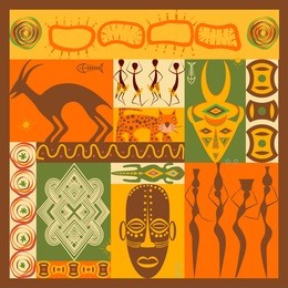 set of african people, animals and simbol elements and icons in modern flat design. perfect promotional flyer, booklets and articles. ethnic vector illustration eps10