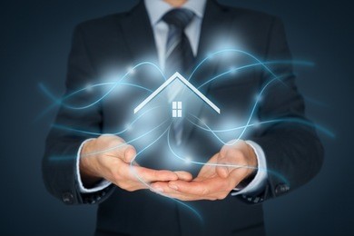 intelligent house, smart home and home automation concept. icon of the house and wireless communication.
