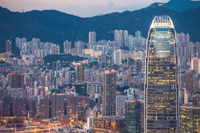  hong kong skyline with twilight sky