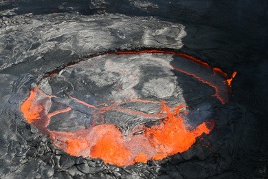 lava lake  of erta ale volcano  durung heavy degassing eruption. ethiopia