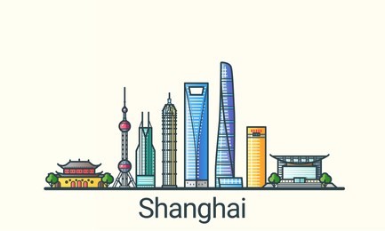 banner of shanghai city in flat line trendy style. all buildings separated and customizable. line art.