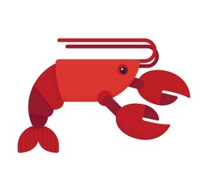 red lobster flat vector illustration. geometric cartoon style.
