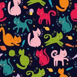 vector seamless pattern. cute colored cats. for wallpaper, textiles.