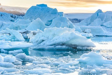 beautiful view of icebergs in jokulsarlon glacier lagoon, iceland, global warming and climate change concept