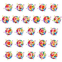 alphabet letters in circle with rainbow dots. font style, vector design template elements for your application or corporate identity.