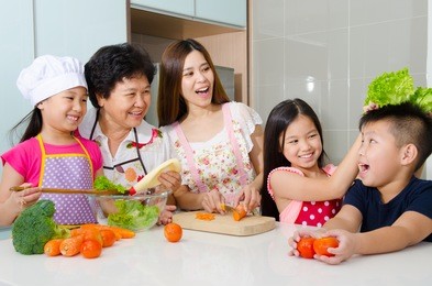 kitchen lifestyle of asian three generations family
