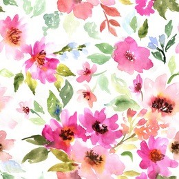 watercolor floral pattern. seamless pattern with purple and pink bouquet on white background. meadow flowers