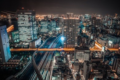 tokyo, japan cityscape and highways.