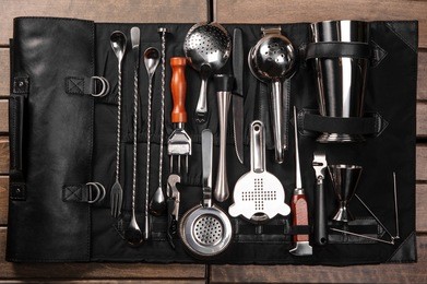 set of barman equipment in black case 