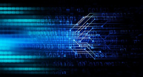 blue abstract hi speed internet technology background illustration. eye scan virus computer. motion move.