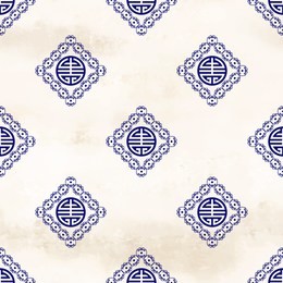 seamless vector background. round patterns in chinese style in square frames. watercolor backdrop. imitation of chinese porcelain painting. 