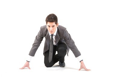 business man ready to go by, startup business concept- isolated over a white background