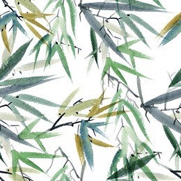 watercolor and ink illustration of bamboo in style sumi-e, u-sin. oriental traditional painting.  seamless pattern.