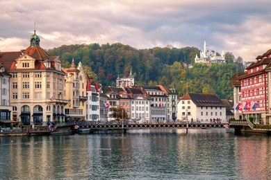 old town of lucerne and chateau gutsch on reuss river, switzerland