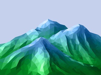 low-poly mountain landscape. gradient maya blue - screamin green(blue-green). abstract polygonal illustration.