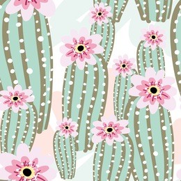 cactus with pink flowers on the light background. vector seamless pattern with cacti. 